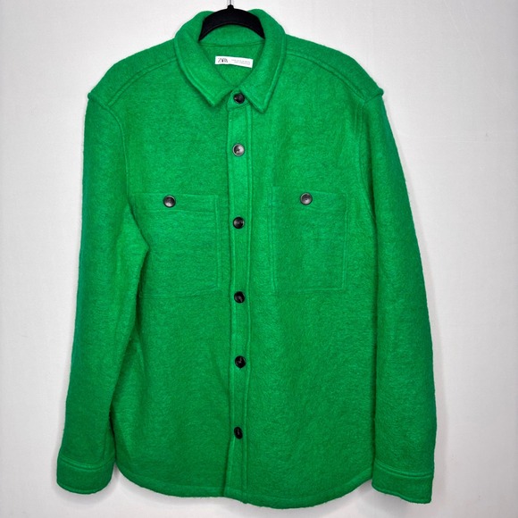 ZARA Shacket Jacket Size XL Overshirt Wool Blend Kelly Green Button‎ Front - Picture 12 of 12